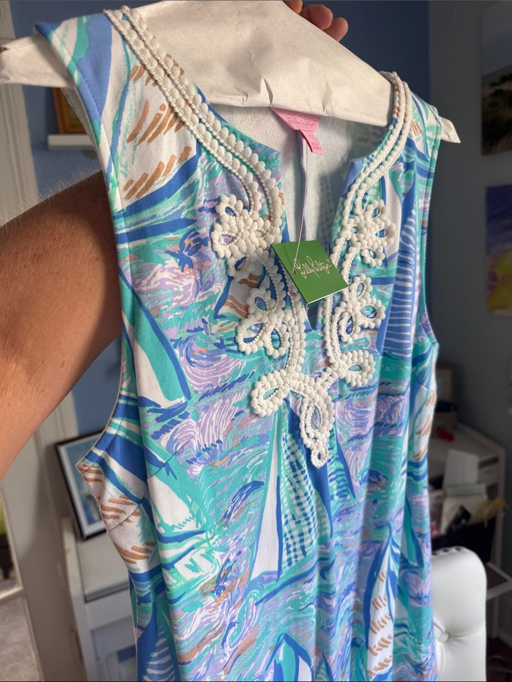 Lilly Pulitzer NWT M nautical Shift Dress in Aqua, Lavender & Teal - Picture 8 of 9
